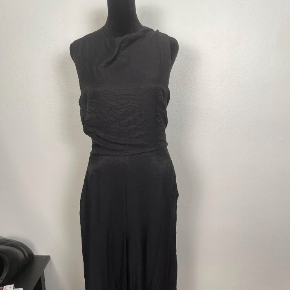 Black Sleeveless Jumpsuit with Grommet Tie Back